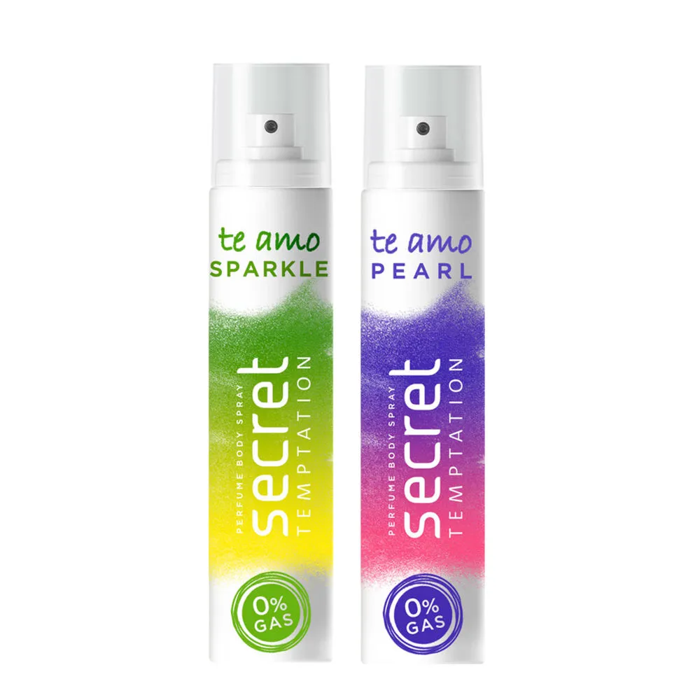 Secret Temptation Te Amo Sparkle and Pearl No Gas Perfume Body Spray for Women - Pack of 2