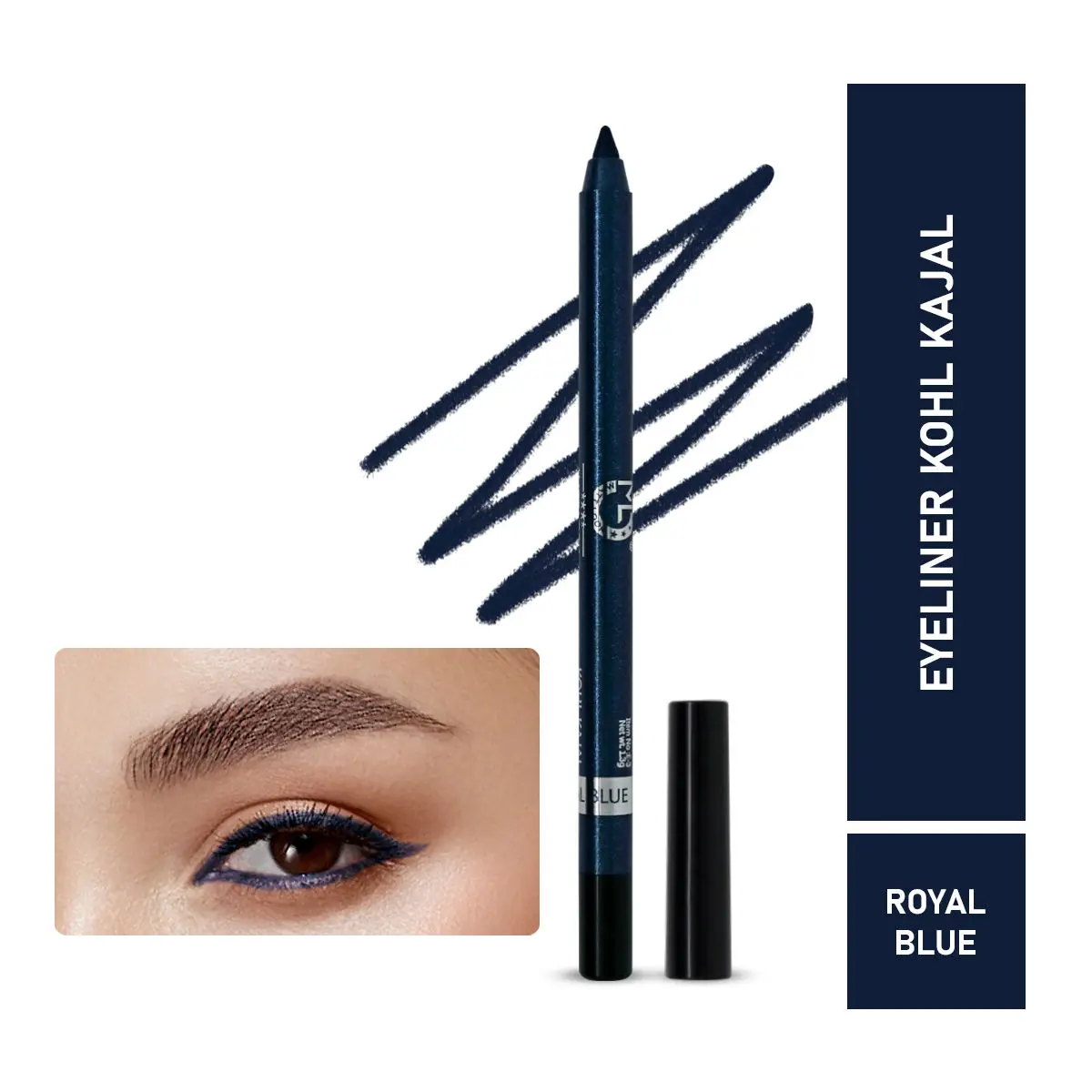 Mattlook Single Stroke Super Glide Eyeliner Kohl Kajal 24 Hours, Easy to Apply Creamy Texture, Intense, Smudgeproof and Water Resistant Colour, Royal-Blue (1.3gm)