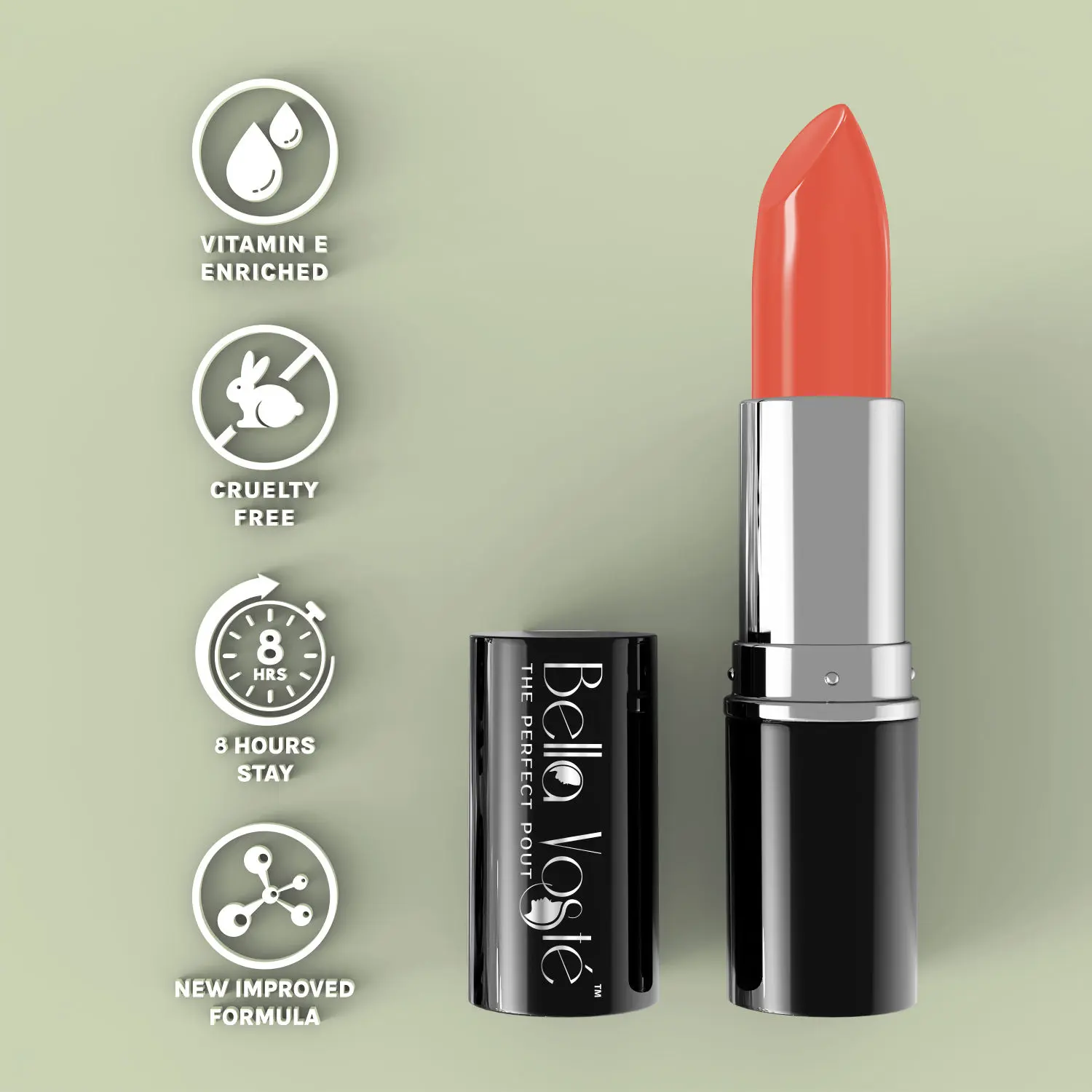 Bella Voste Sheer Creme Lust Lipstick Orange Pop (4.2 g) I Satin Touch I Cruelty Free I Long Lasting Improved Formula I One Stroke Application I Highly Pigmented