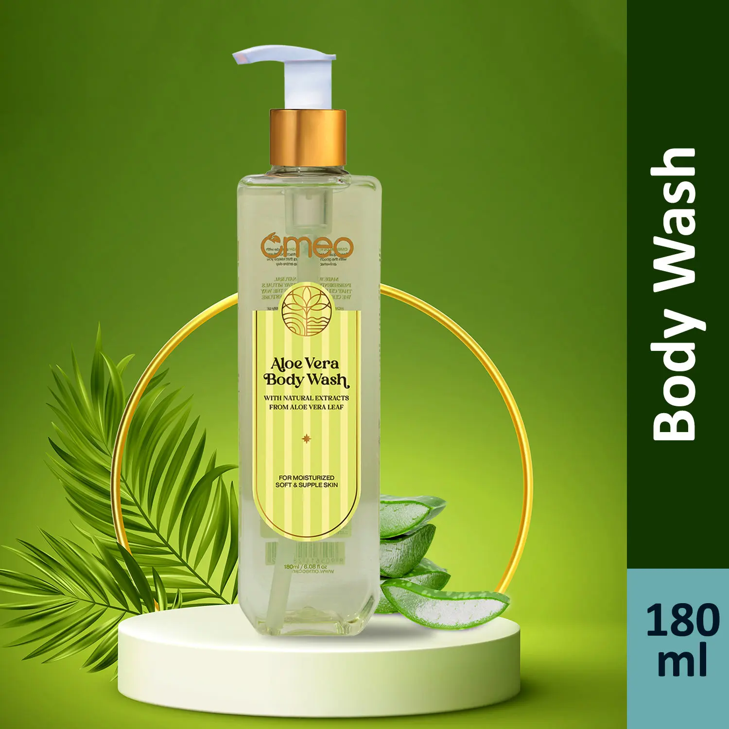 Omeo Aloe Vera Body Wash, Shower Gel with Natural Extract of Aloe Vera for Moisturises Dry Skin for Men & Women 180ml