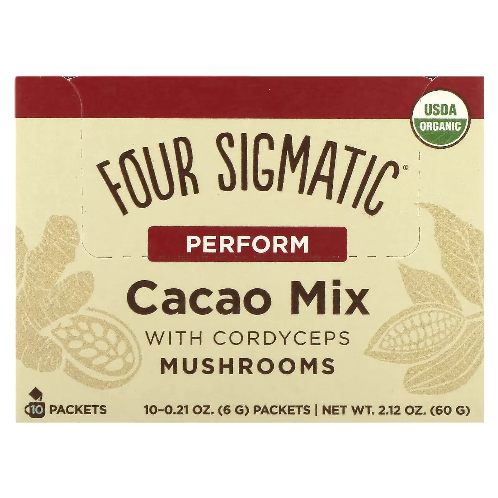 Mushroom Cacao Mix with Cordyceps, 10 Packets, 0.21 oz (6 g) Each