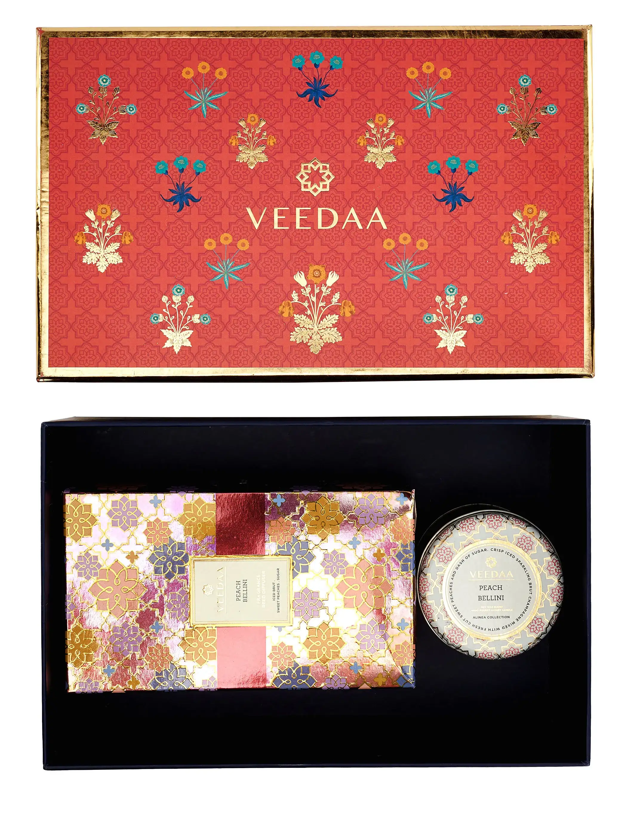 Veedaa Peach Bellini Fragrance Reed Diffuser & Mason Tin Scented Candle