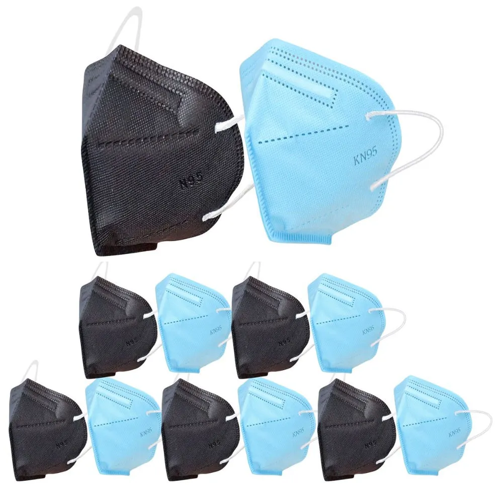 Fabula Pack Of 12 Kn95/N95 Anti-Pollution Reusable 5-Layer Mask (Black, Blue)