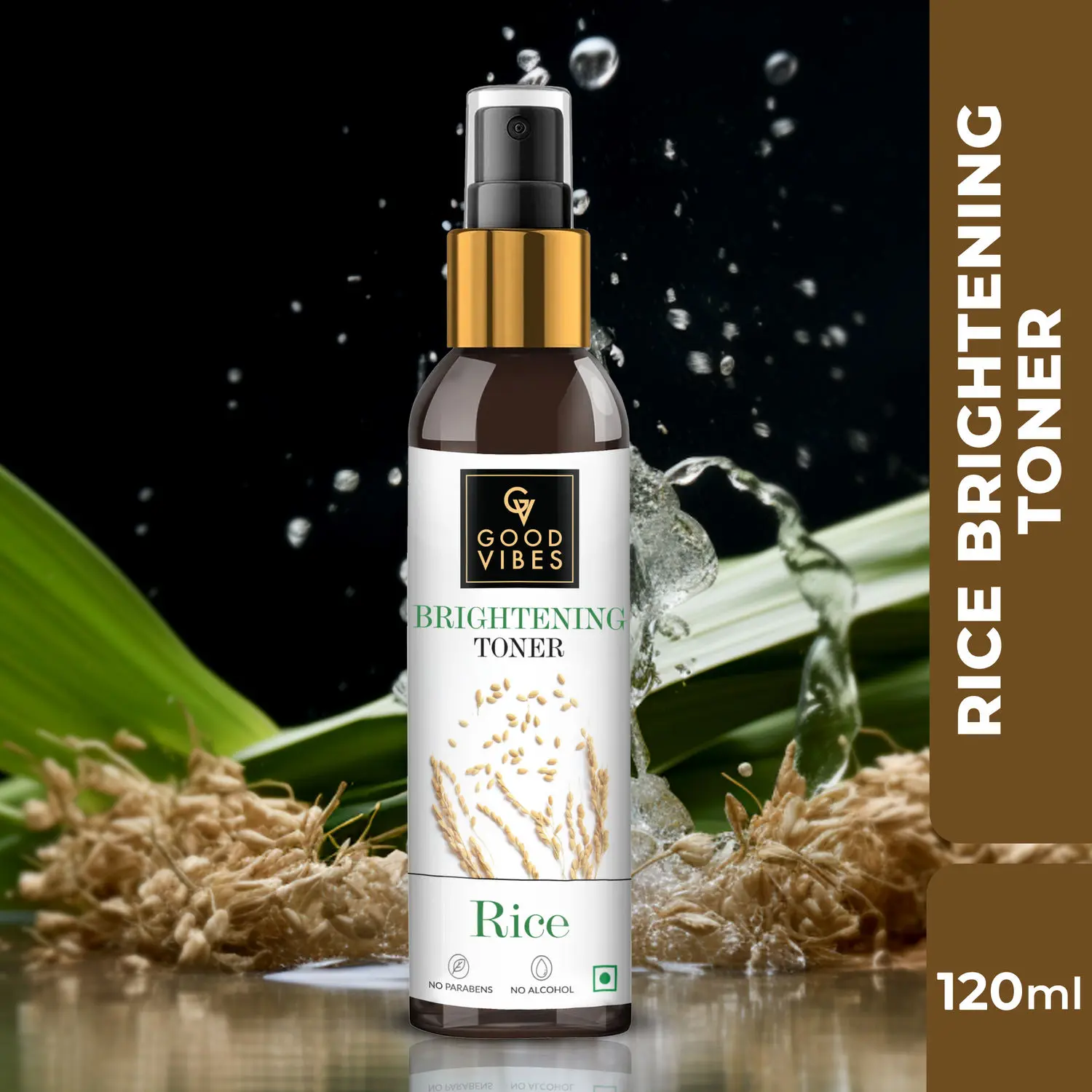 Good Vibes Rice Brightening Toner | Pore Minimizing, Hydrating | With Cucumber | No Alcohol, No Parabens, No Sulphates, No Mineral Oil (120 ml)