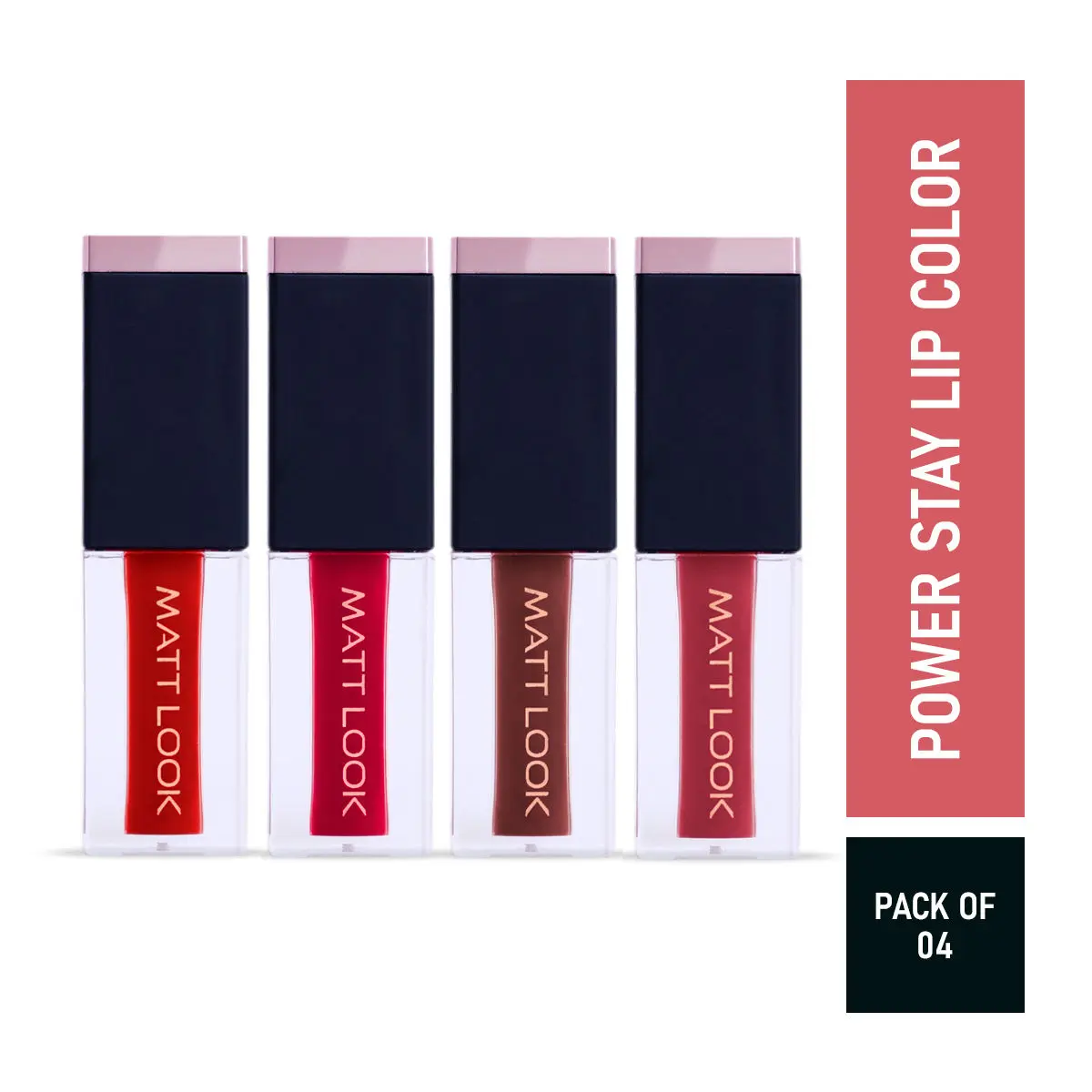 Mattlook 4 Power Stay Lip Colour Matt Liquid Lipsticks, Lip Gloss Creamy, Non Transfer, High Pigment, Long Lasting, Water & Smudge Proof - Newlywed (2.5ml x 4 Pcs) - Pack of 4