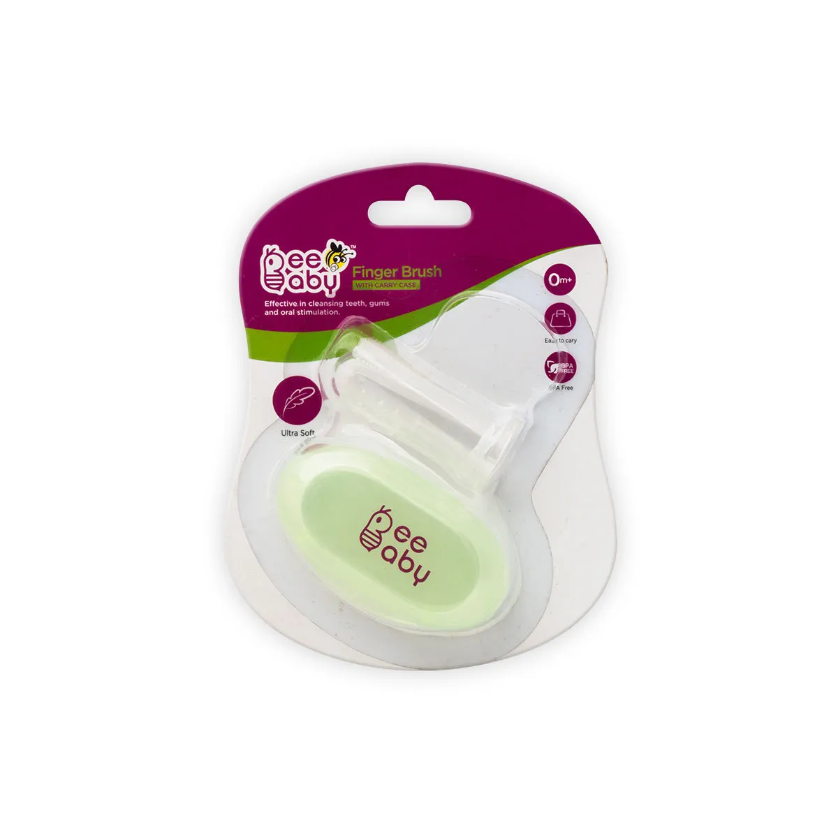 Beebaby Silicone Baby Finger Brush With Carry Case (green)