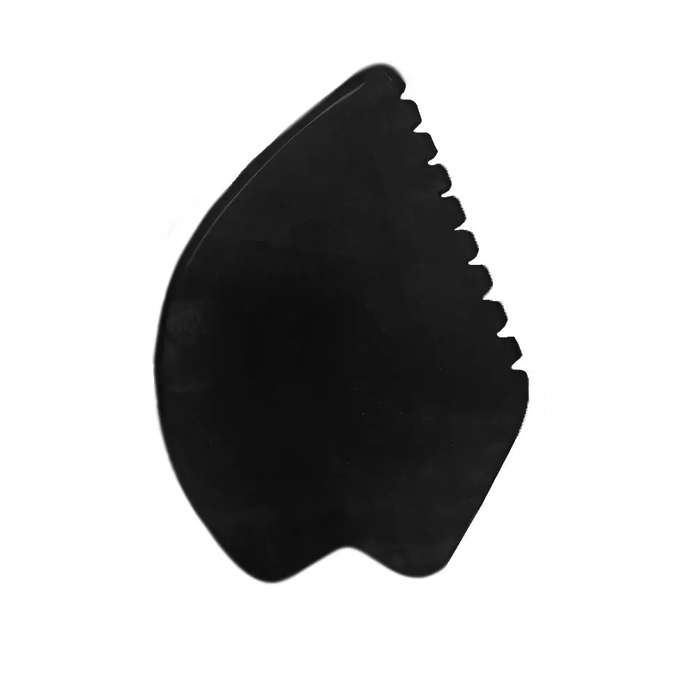 Getmecraft Black Obsidian Leaf Shape Gua Sha Facial Massage Tool With Teeth Shape Edges