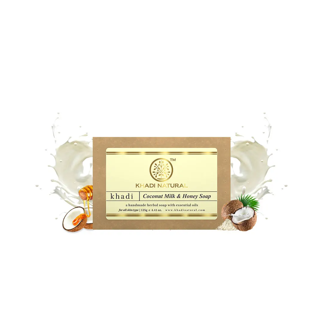 Khadi Natural Coconut Milk & Honey Handmade Soap| Remove Acne & Stretch Marks - (125gm)