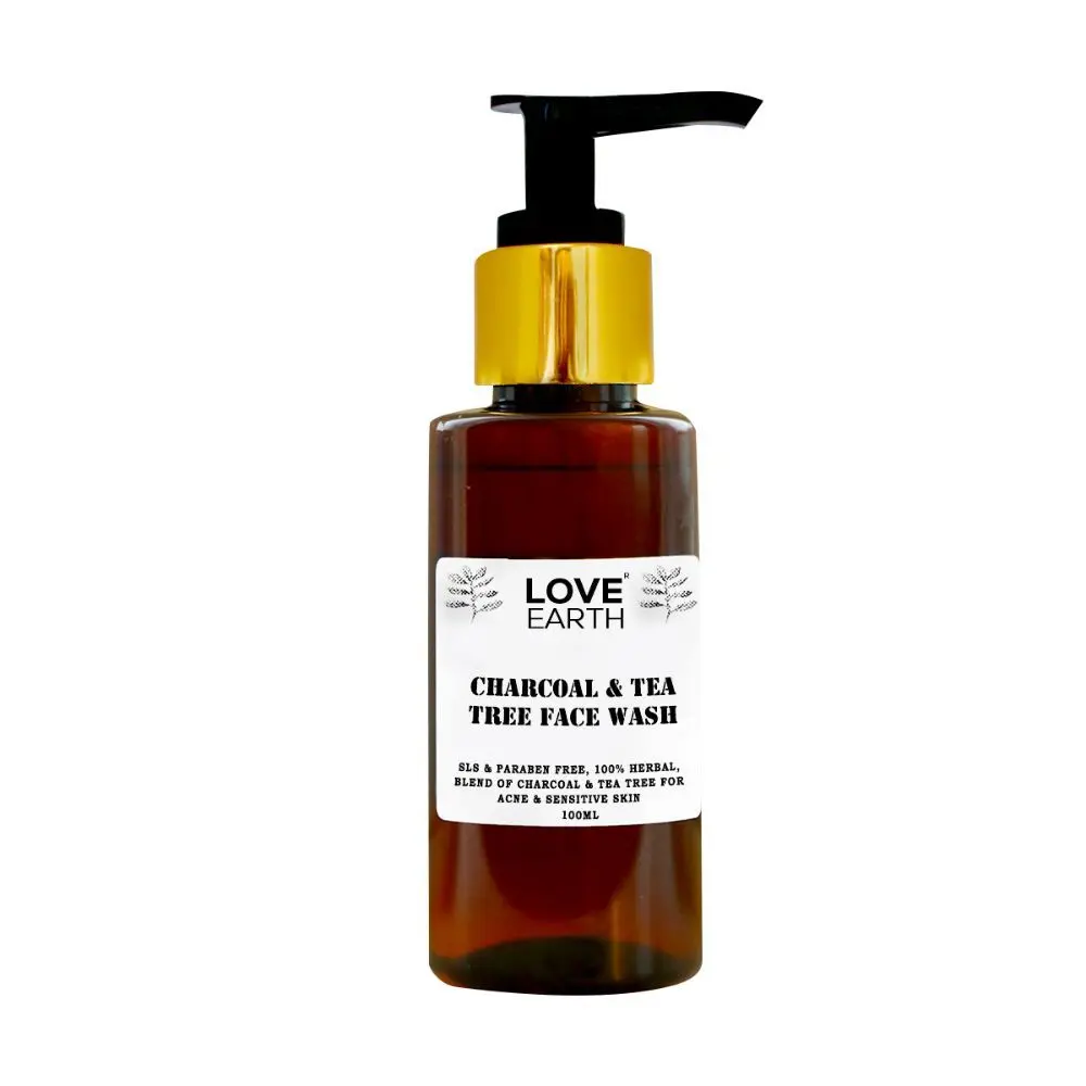 Love Earth Charcoal Tea Tree Face Wash for Oil Control, Acne & Detox