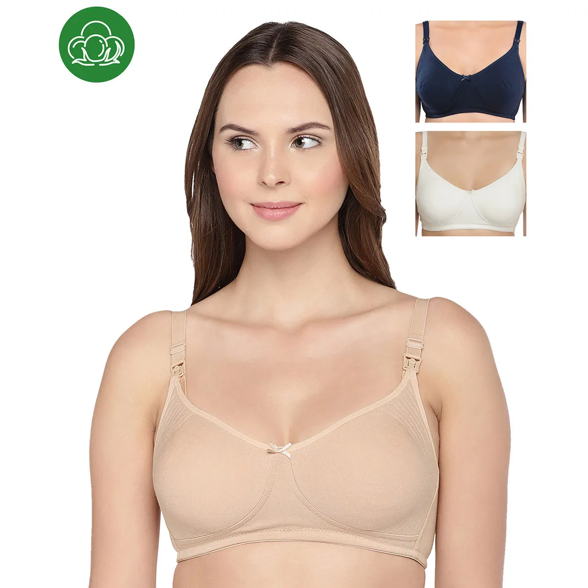 Inner Sense Organic Cotton Antimicrobial Nursing Bra Pack of 3 - Multi-Color