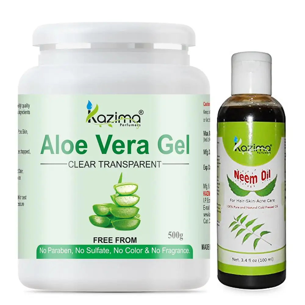 Kazima Aloe Vera Gel 500 gm & Neem Oil 100 ml Combo,  2 Piece(s)/Pack  All Skin Type