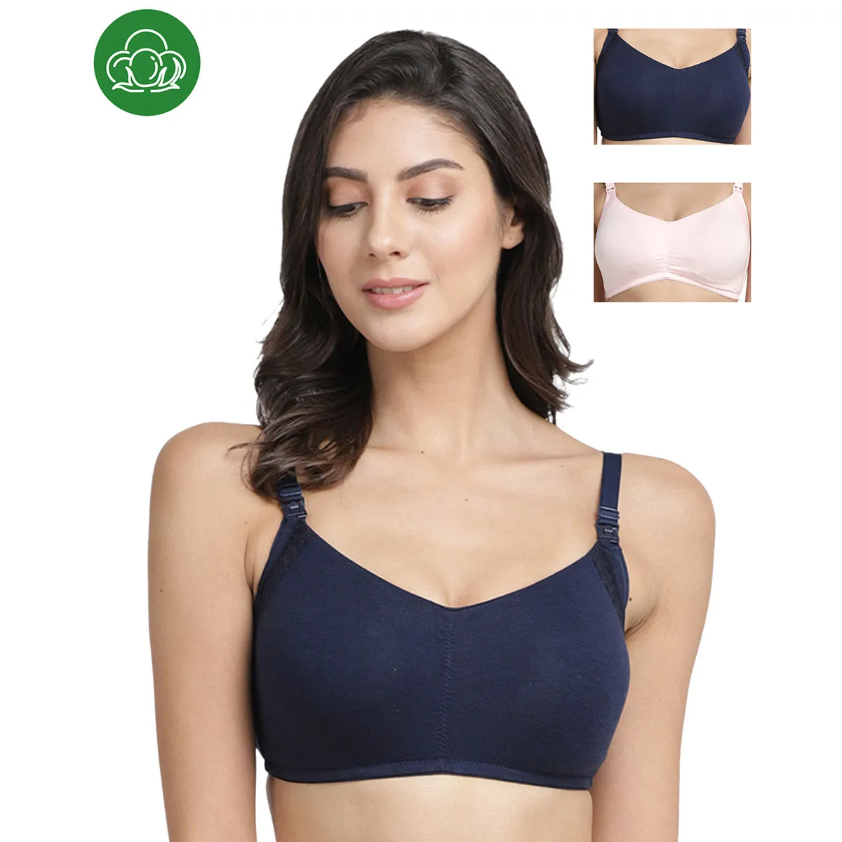 Inner Sense Organic Antimicrobial Soft Feeding Bra with Removable Pads Pack of 3 - Multi-Color (38D)