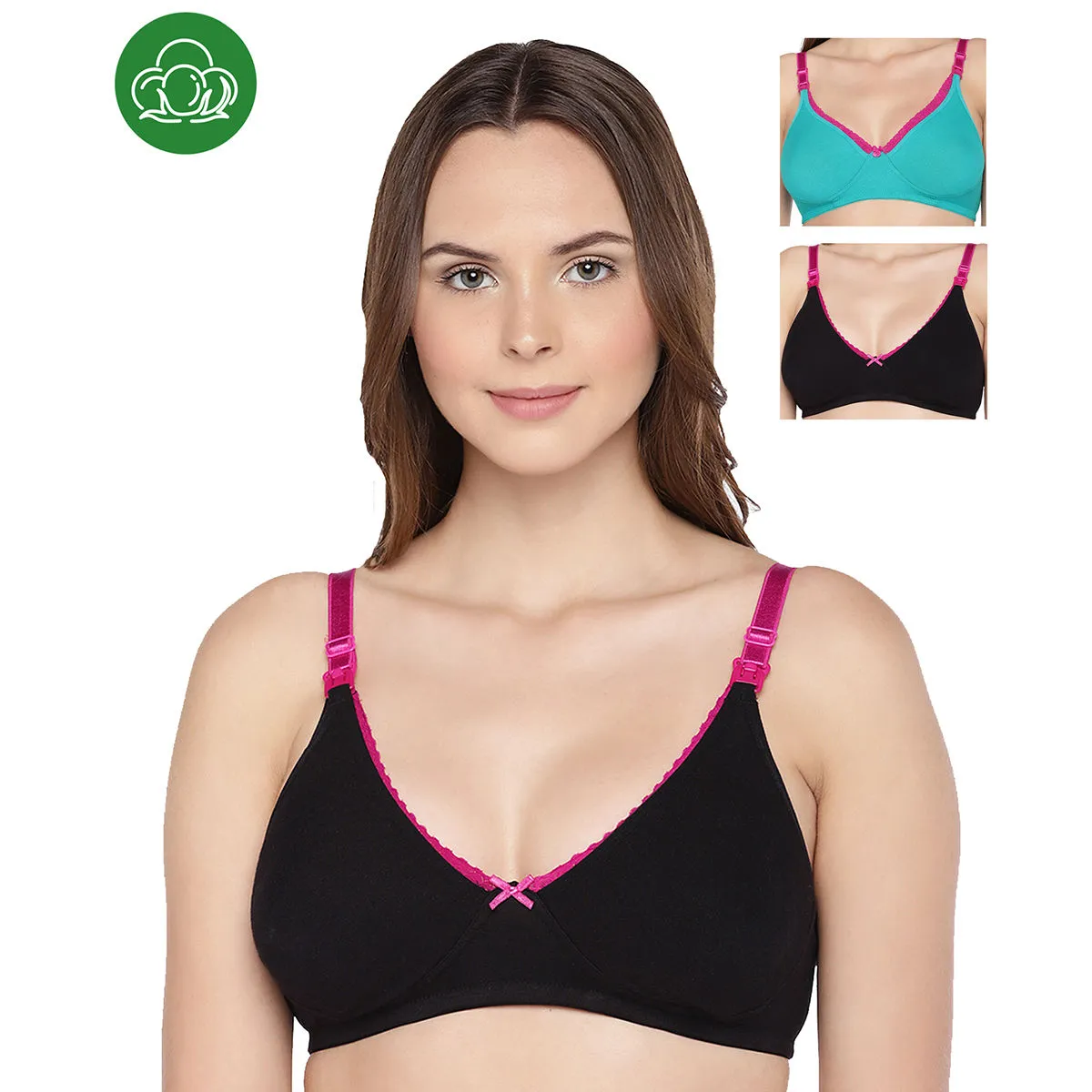 Inner Sense Organic Cotton Antimicrobial Laced Nursing Bra Pack of 3 - Multi-Color (36B)