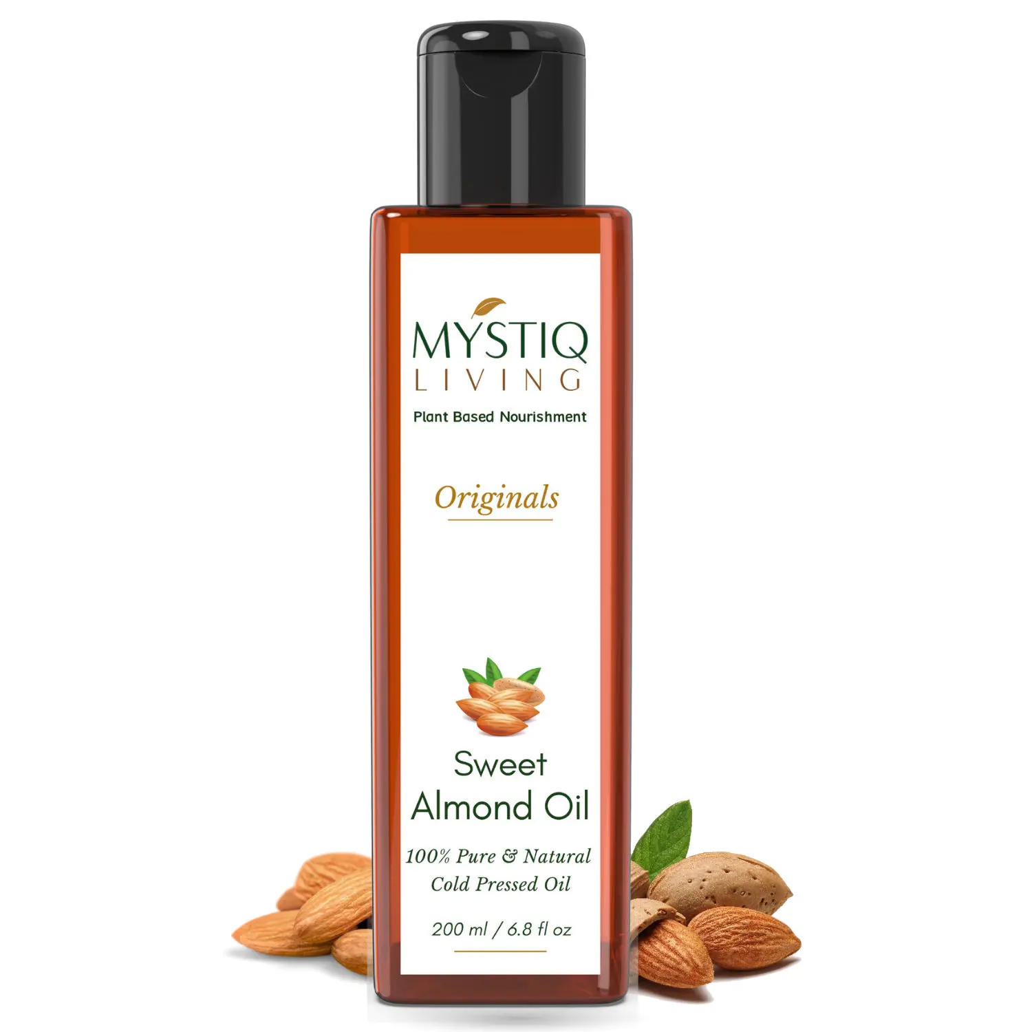 Mystiq Living Originals - Almond Oil | Sweet Almond Oil | Badam Oil | For Face, Hair, Skin & Baby Massage | Cold Pressed, Pure and Natural (Odourless) - 200 ML