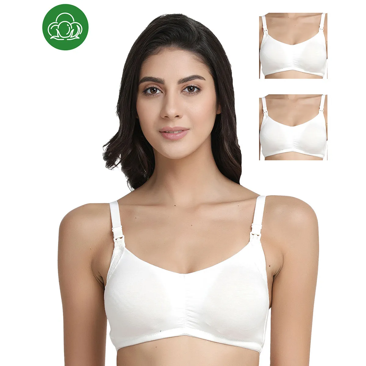 Inner Sense Organic Antimicrobial Soft Feeding Bra with Removable Pads Pack of 3 - White (38C)