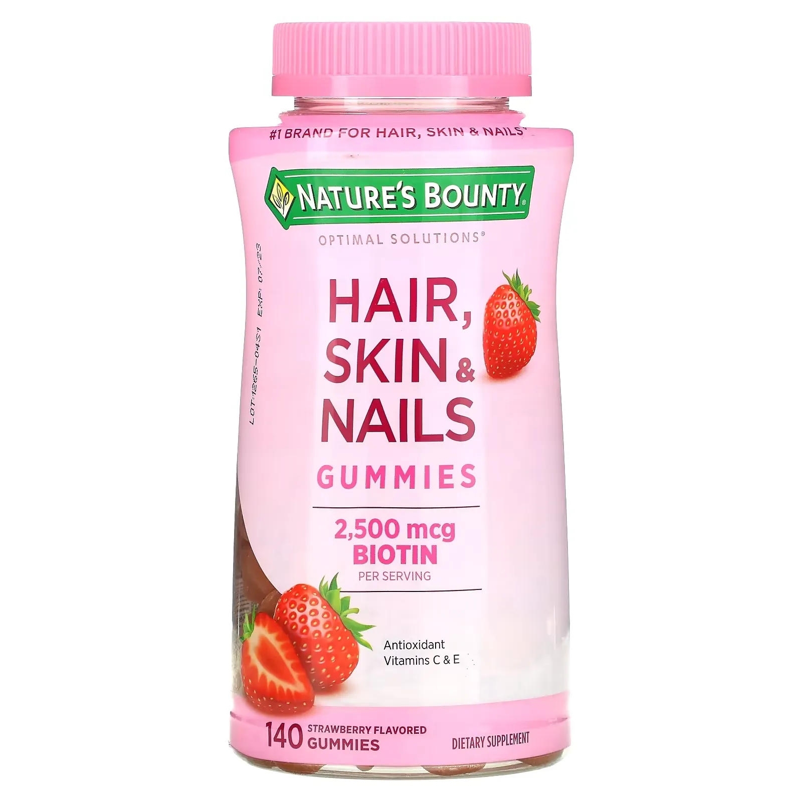 Hair, Skin & Nails Gummies with Biotin, Strawberry, 1,250 mcg, 140 Gummies