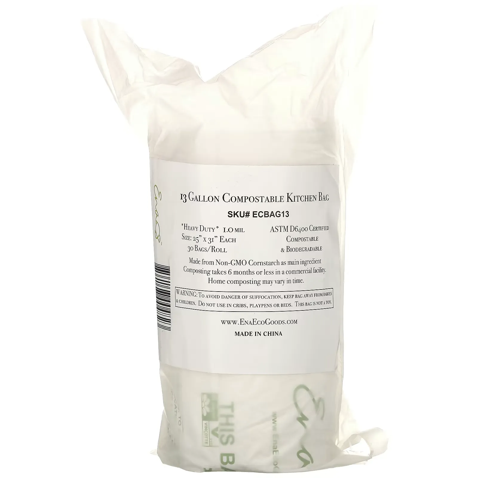 13 Gallon Compostable Kitchen Trash Bags, 30 Bags