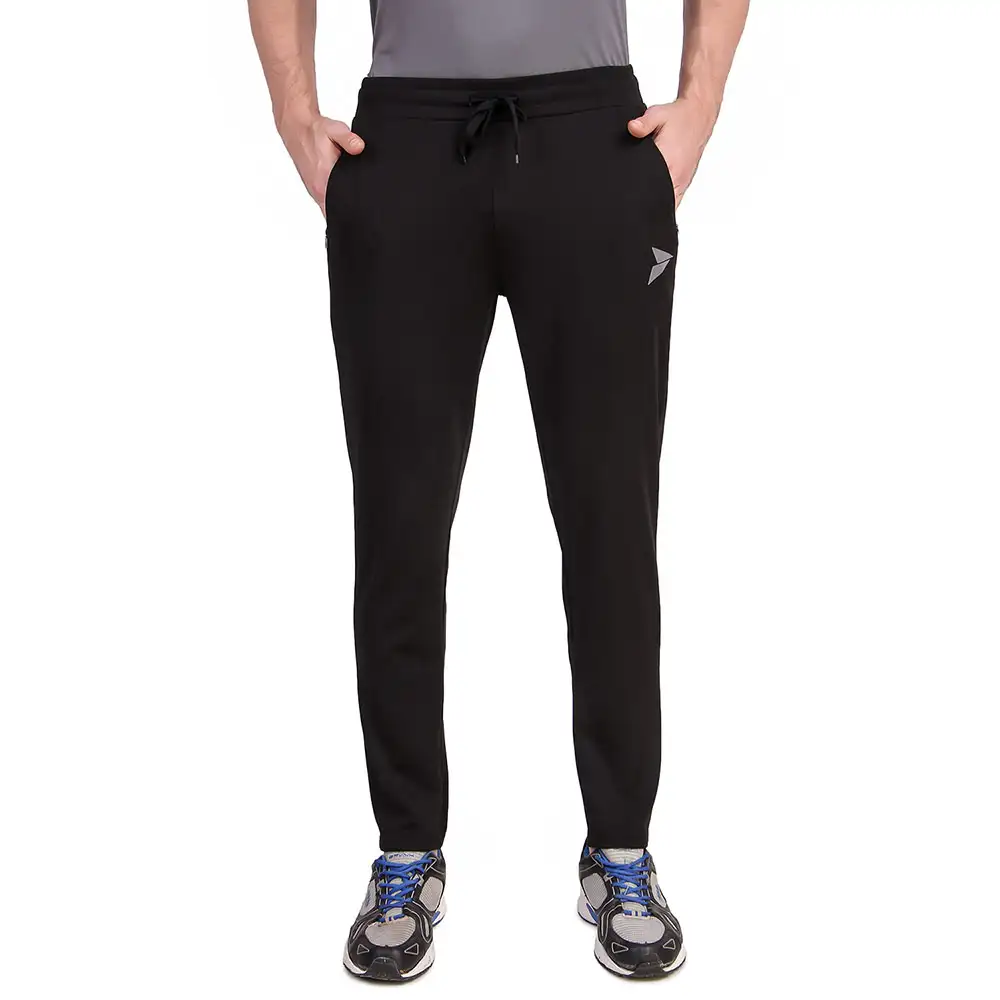 Fitinc Dobby Stretchable Trackpant for Men with Two Zipper Pockets,  Black  Large