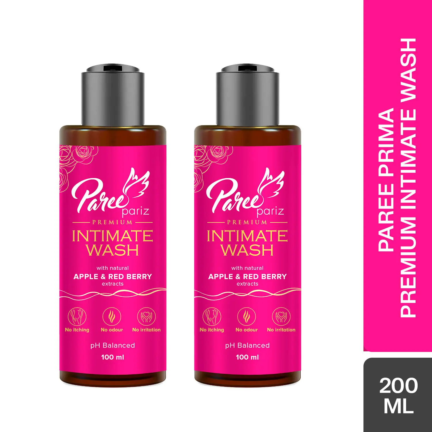 Paree Pariz Premium Intimate Wash with Apple and Berry Extracts Liquid Wash for Women Prevent Itching and Dryness, Balance PH, 200ML (Combo of 2)