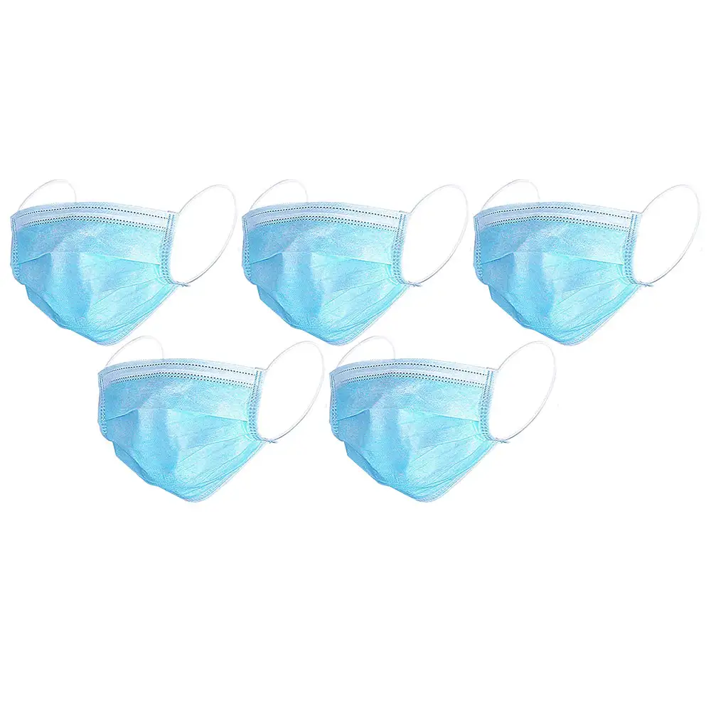 Ajeraa 3 Ply Ear Loop Medical Surgical Dust Face Mask,  Blue (Pack of 5)