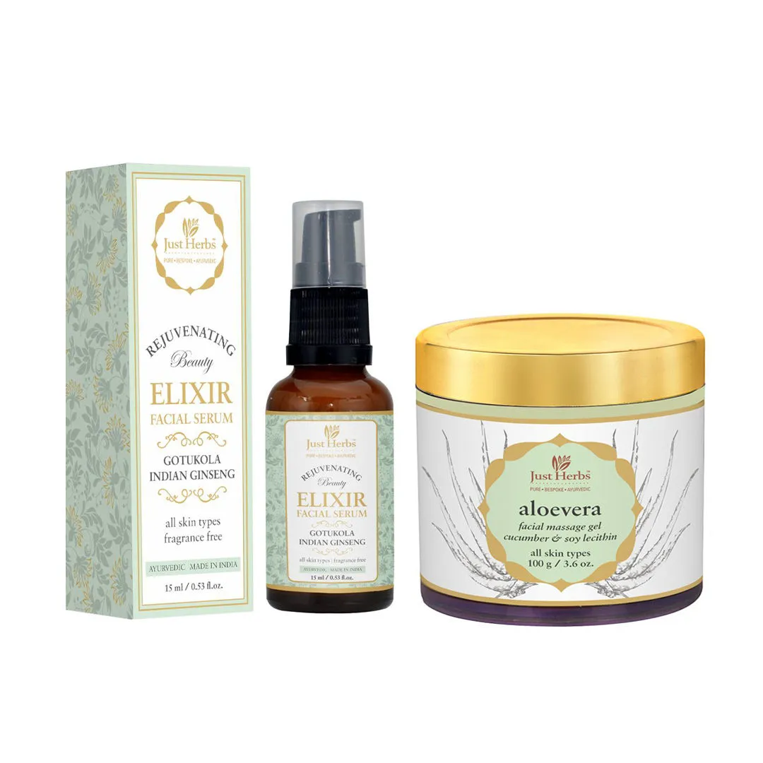 Just Herbs Rejuvenating Combo - Elixir Facial Serum & Aloe Vera Gel