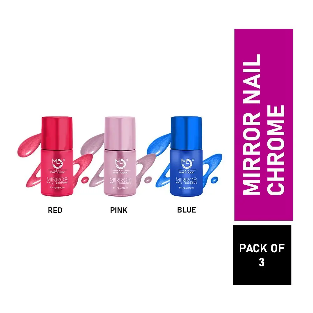 Matt look Shine Like Mirror Nail Chrome, Multilcolor-B Blue, Magenta & Red, PO3 (36ml)