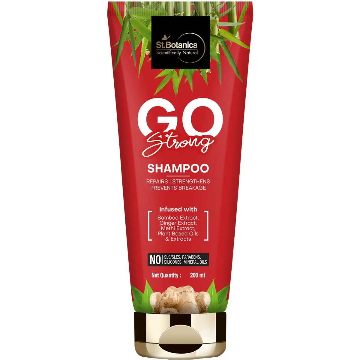 StBotanica GO Strong Hair Shampoo - With Bamboo, Ginger, Methi Extract, No SLS / Sulphate, Paraben, Silicones, Colors, 200ml