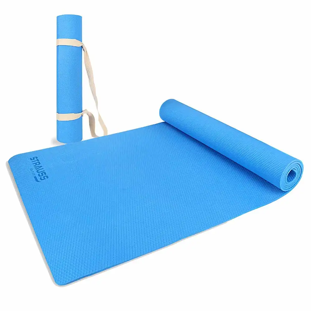 Strauss Anti Skid EVA Yoga Mat with Carry Strap,  Sky Blue  8mm