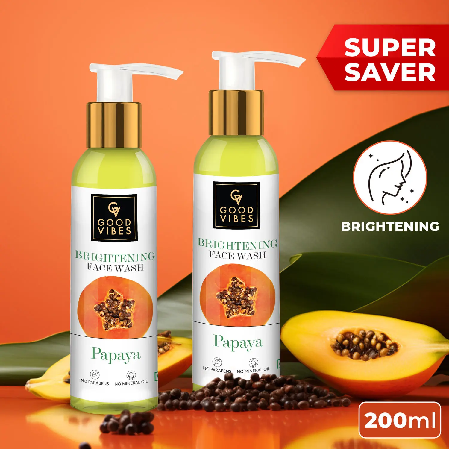 Good Vibes Papaya Brightening Face Wash (Pack of 2) (200ml)