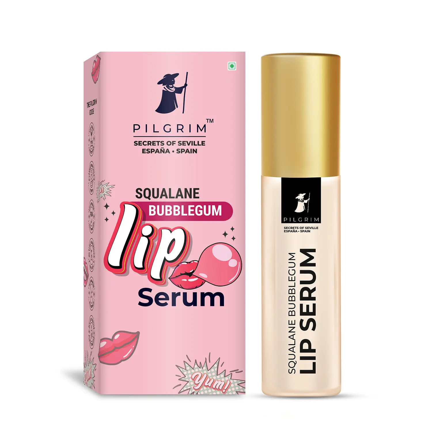 Pilgrim Squalane Bubblegum Lip Serum With Roll-On For Visibly Plump Lips | Hydrating Lip Serum For Dark Lips | Lip Serum With Shea Butter & Pomegranate Extracts For Moisturized & Soft Lips | Men & Women, 6 ml