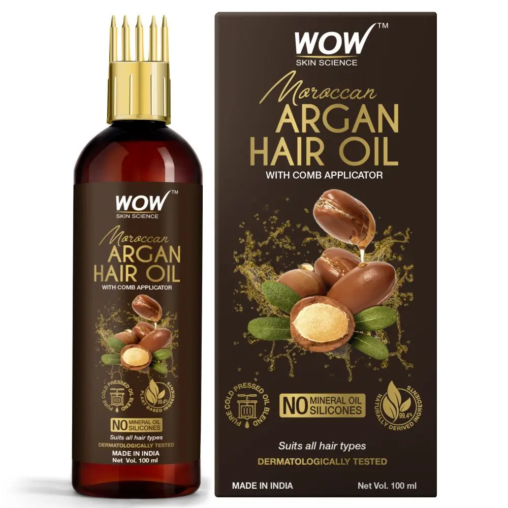 WOW Skin Science Moroccan Argan Hair Oil - WITH COMB APPLICATOR - Cold Pressed (100 ml)