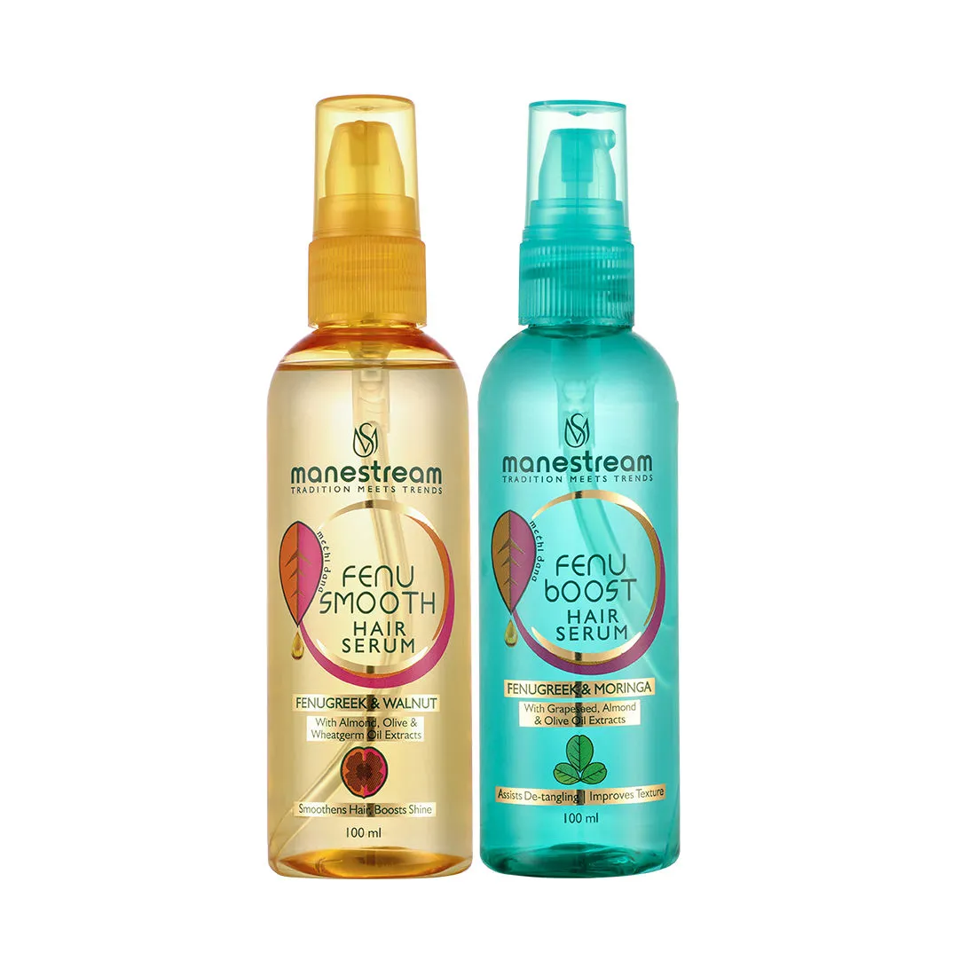 Manestream Frizzy Hair Control Ayurvedic Serum & Fenuboost Detangling & Hair Shine Serum Combo