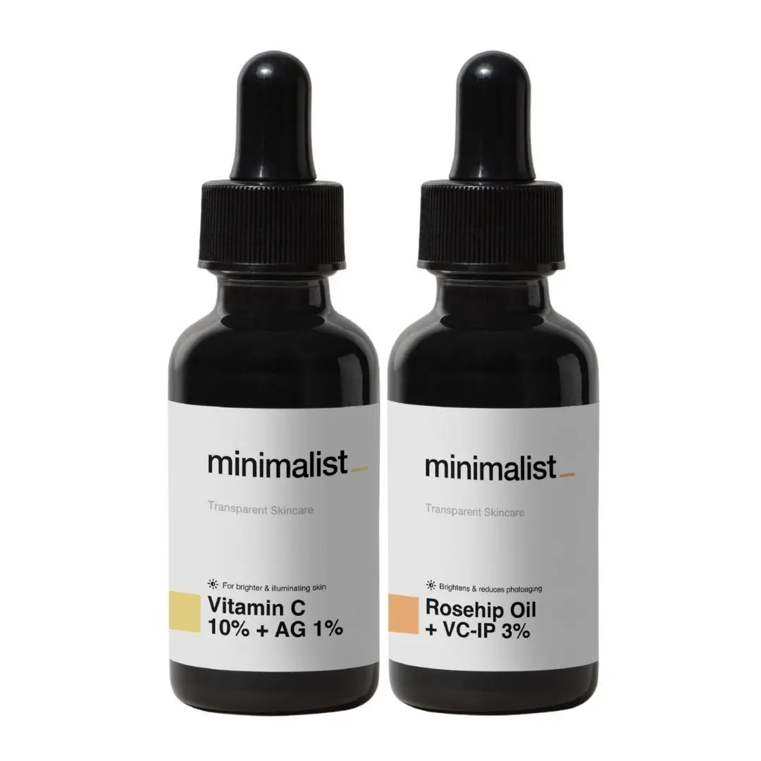 Minimalist Vitamin C + Rosehip Glow Boosting Duo - Day & Night Serums for Glowing Skin