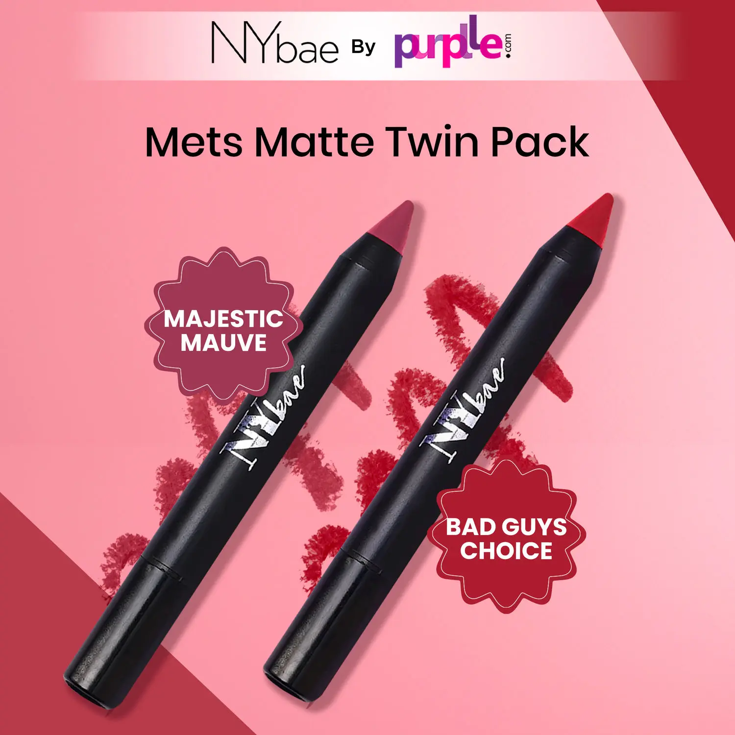 NY Bae Mets Matte Twin Pack | Lip Combo | Lip Crayon | Matte Lipstick | Moisturizing | Long Lasting | Nude & Mauve Shades (5.6 g)