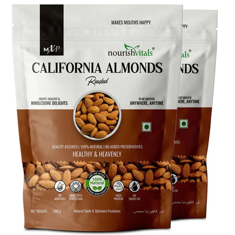 NourishVitals California Almonds,  Roasted Pack of 2  200 g