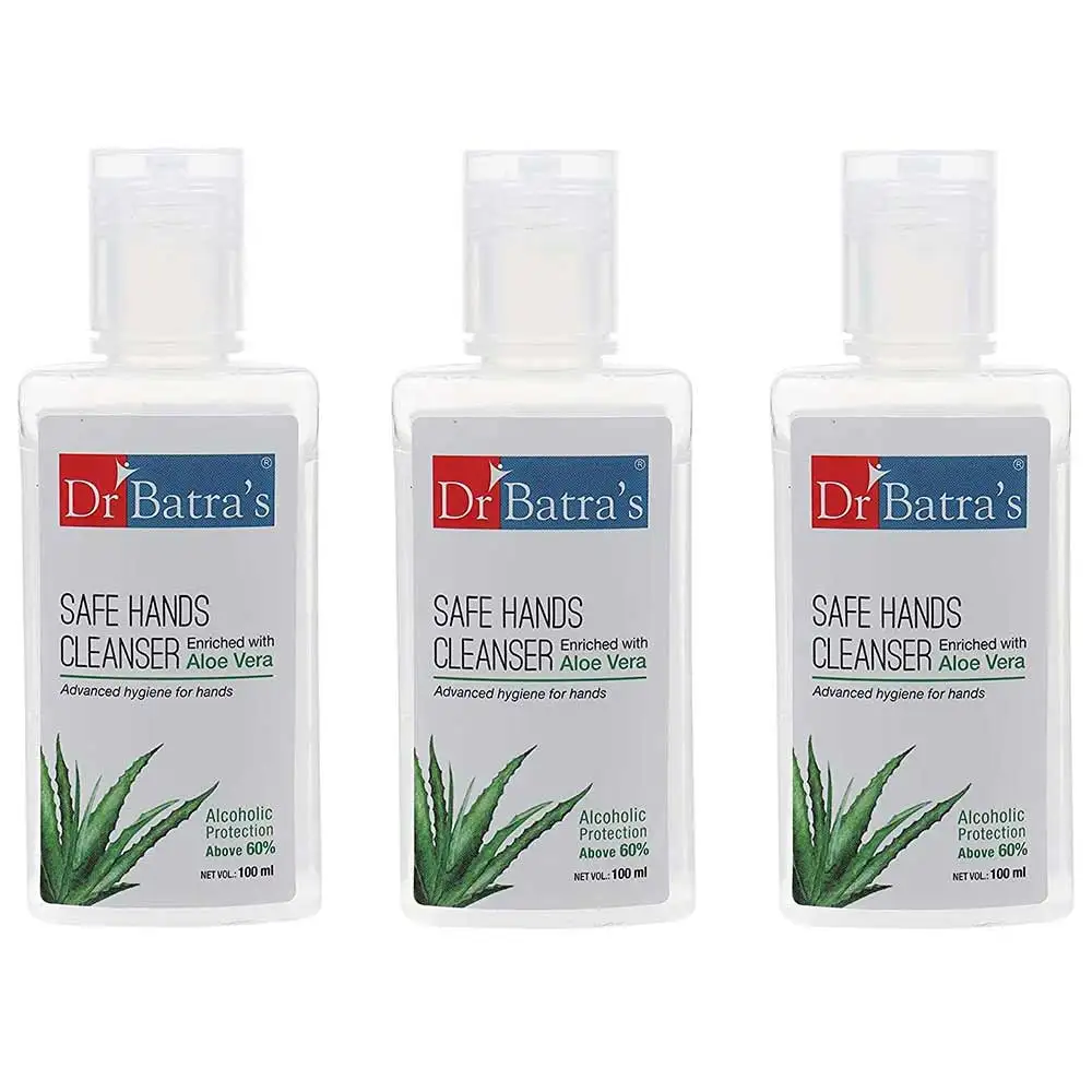 Dr Batra's Safe Hands Cleanser,  Enriched with Aloe Vera  100 ml  Kills 99.99% of Germs(Pack of 3)