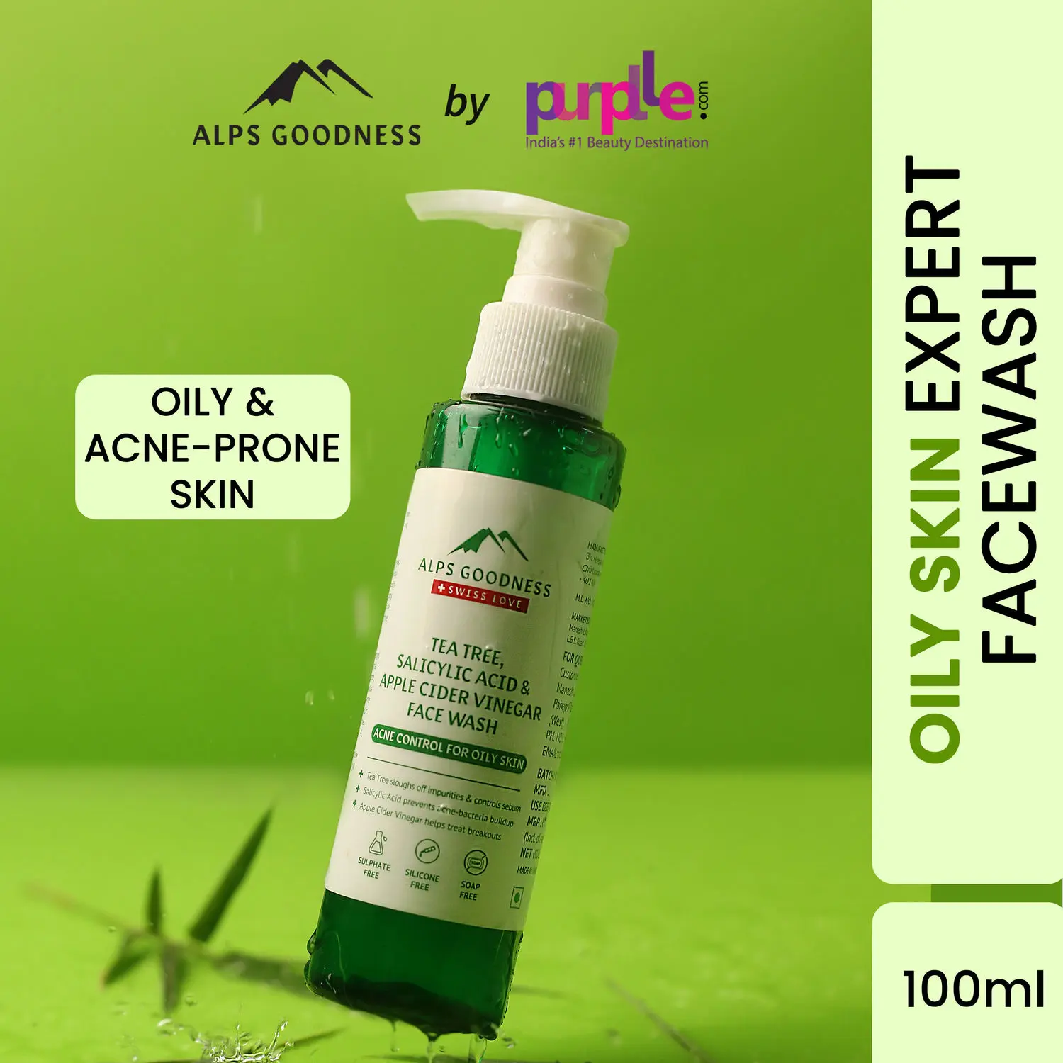 Alps Goodness Acne Control Face wash For Oily Skin with Tea Tree, Salicylic Acid & Apple Cider Vinegar (100 ml) | Suitable for Acne Prone Oily Skin | Salicylic Acid Face wash | Facewash with Salicylic Acid