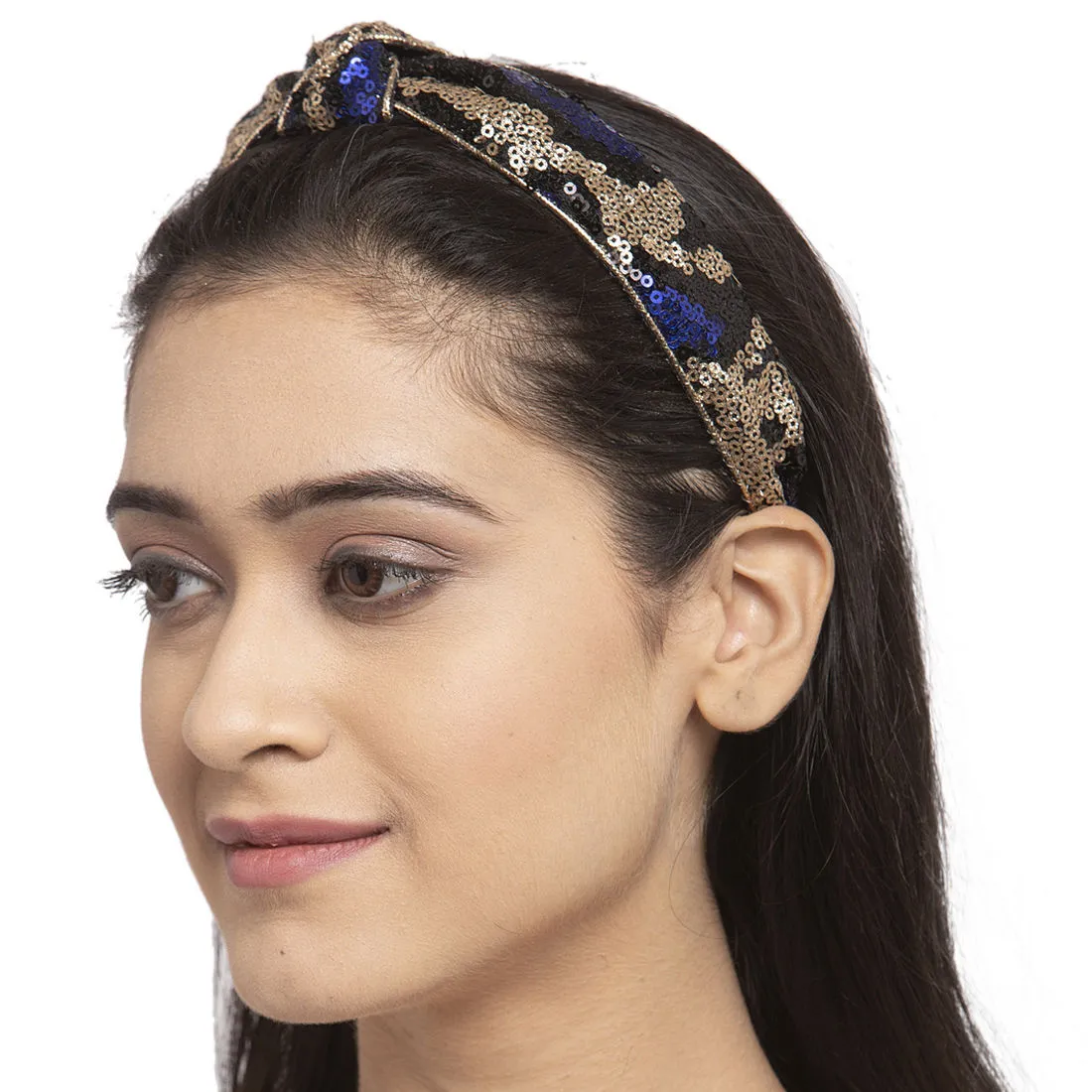 Ferosh Blue Sequin Cheetah Print Party Hairband