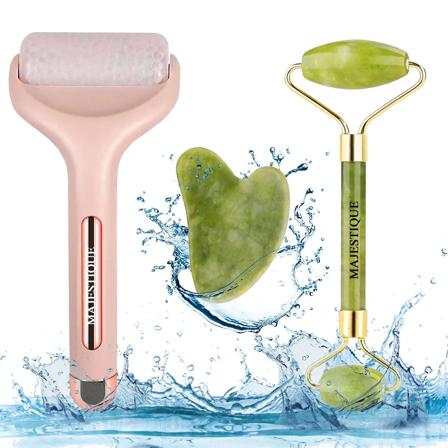 Majestique Ice Roller with Jade Roller and Stone, Massager for Face and Neck Skin Care - Reduce Anti-Wrinkles - Color May Vary