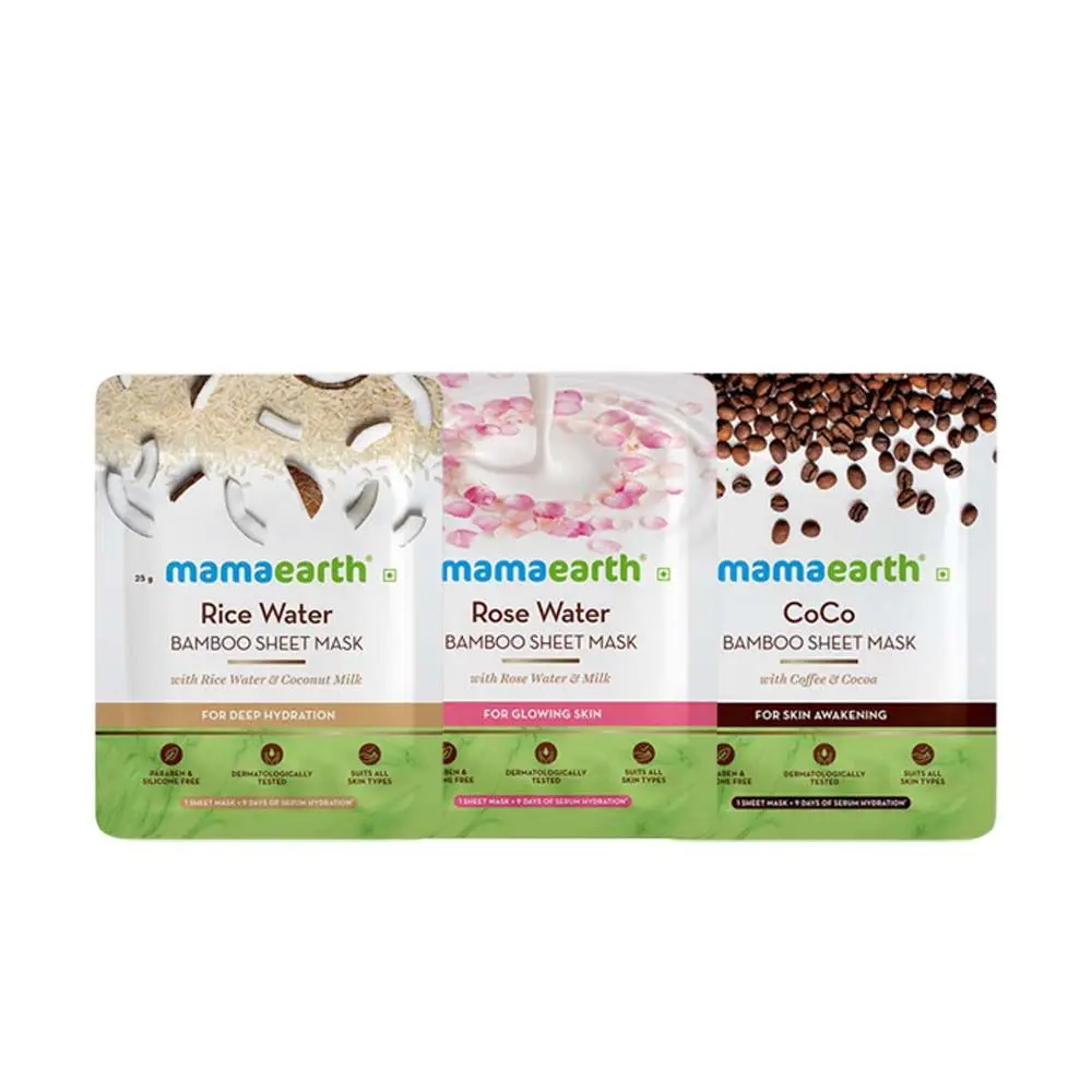 Mamaearth Coco Bamboo + Rice Water Bamboo + Rose Water Bamboo Mask Sheets