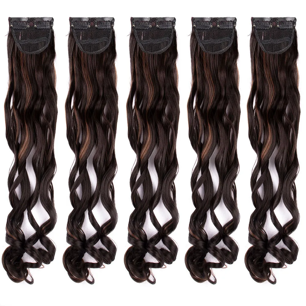 Streak Street Clip-in 20 Curly Dark Brown Side Patches With Copper Highlights (5pcs Set)