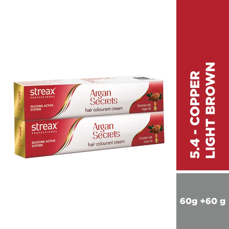 Streax Professional Argan Secret Hair Colourant Cream - Copper Light Brown 5.4 (Pack Of 2)