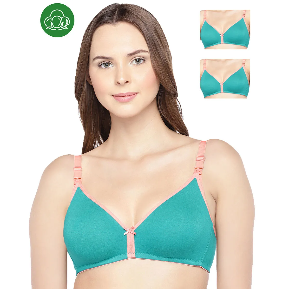 Inner Sense Organic Cotton Antimicrobial Nursing Bra Pack of 3 - Green (34C)