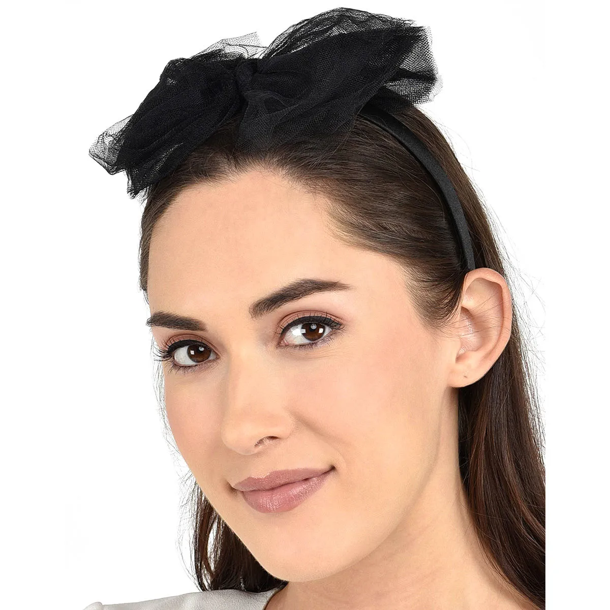 Toniq Chic Black Tulle Mesh Bow Hair Band For Women(OAWXXH70)