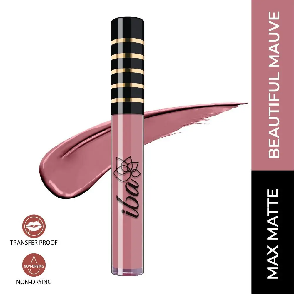 Iba Maxx Matte Liquid Lipstick Shade - Beautiful Mauve, 2.6ml | Transfer proof | Velvet Matte Finish | Highly Pigmented and Long Lasting | Full Coverage | Non-Drying| 100% Vegan & Cruelty Free