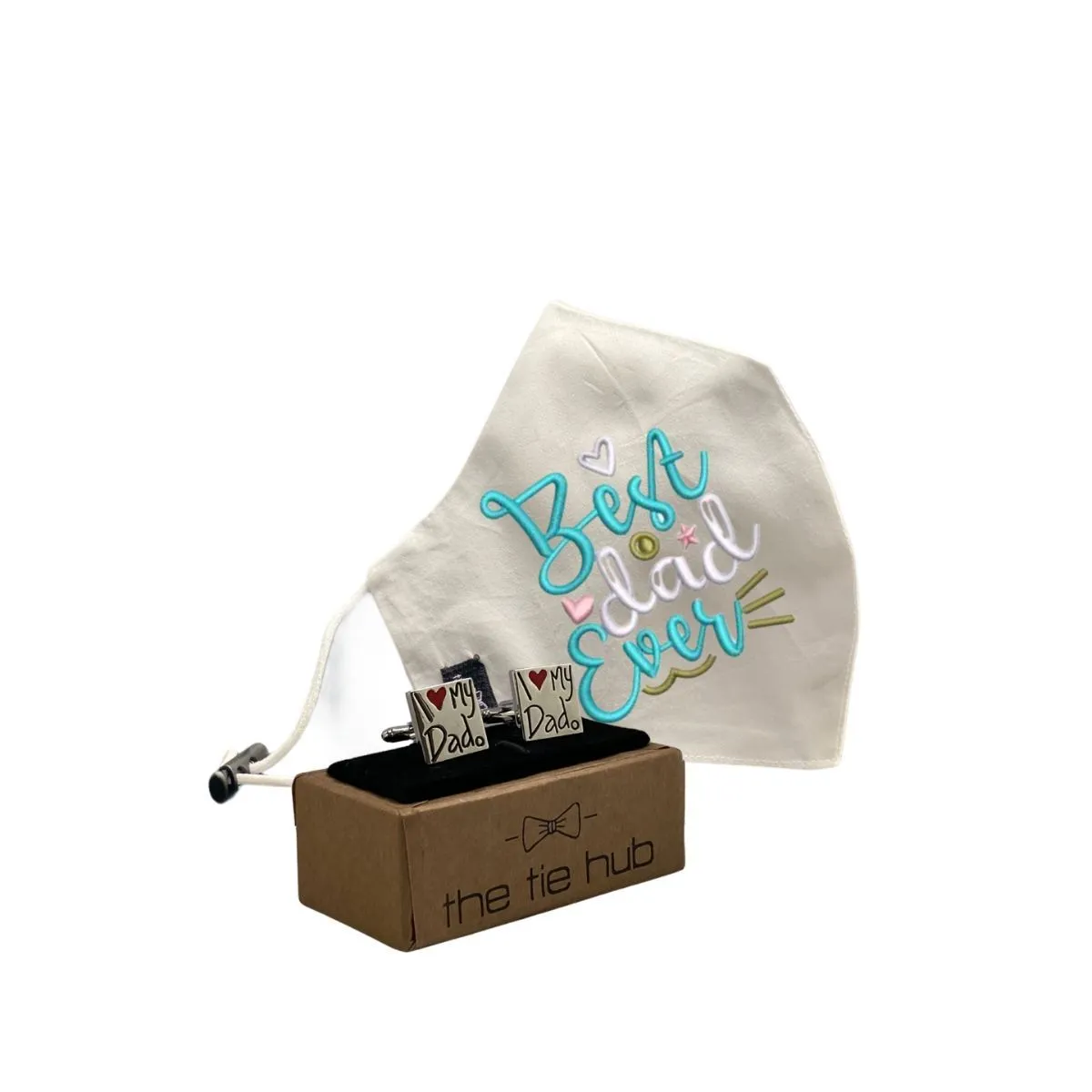 The Tie Hub Best Dad Ever Face Mask with I Love My Dad Cufflinks