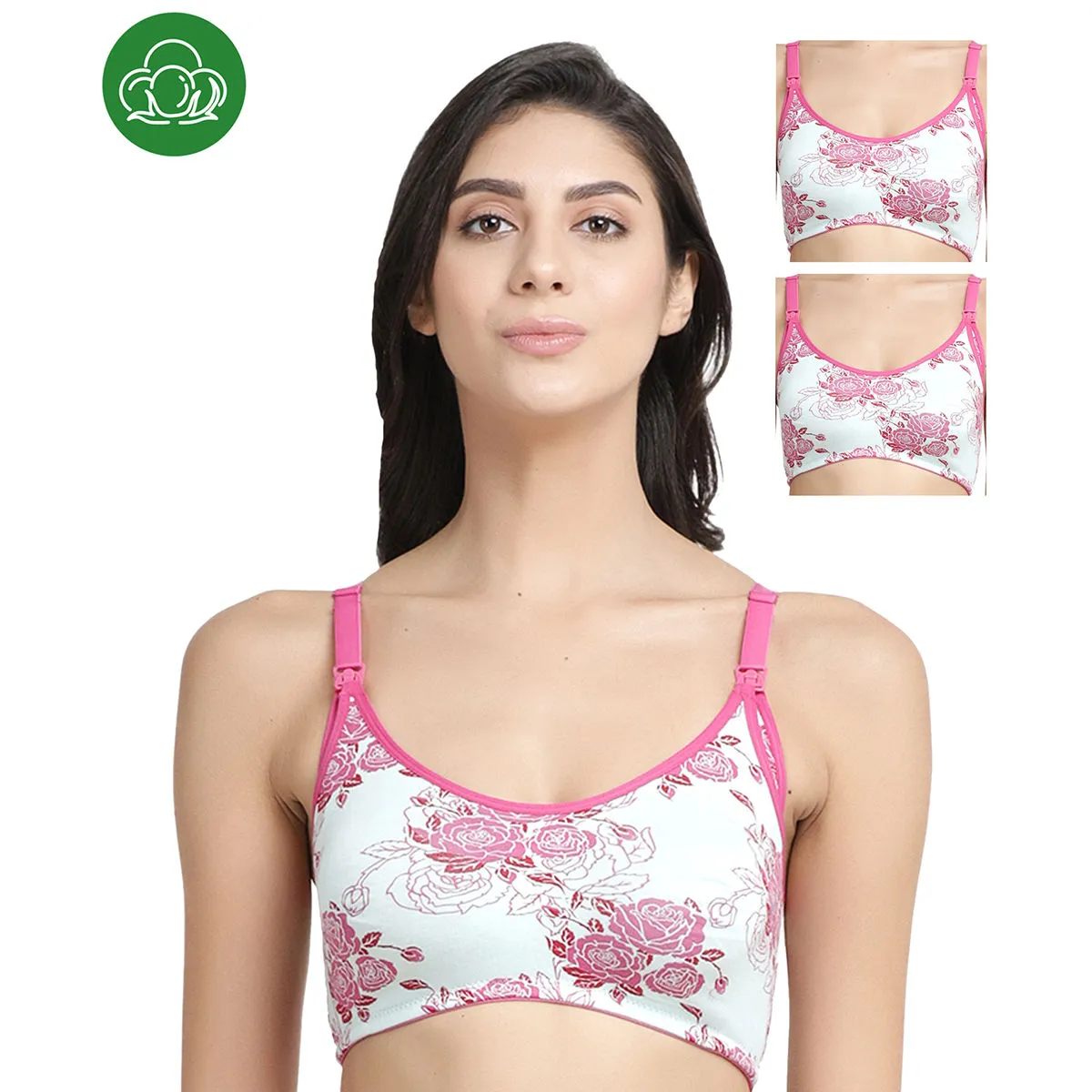 Inner Sense Organic Antimicrobial Soft Nursing Bra Pack of 3 - Pink (34D)