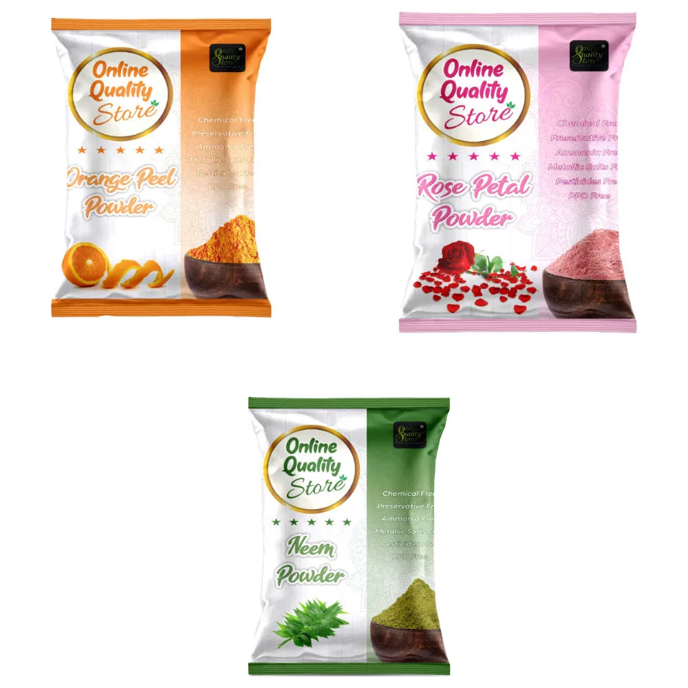 Online Quality Store Neem Powder, Rose Powder & Orange Peel Powder for Hair & Skin