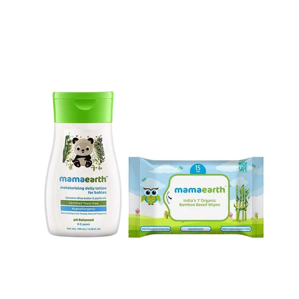 Mamaearth Moisturizing Body Lotion For Babies And Wipes Travel Pack