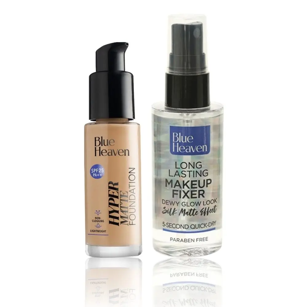 Blue Heaven Foundation & Makeup Fixer combo| Honey Tan shade| Setting Spray | Pack of 2